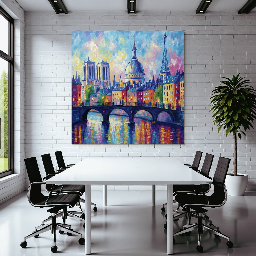 Farbenfrohes Impressionistisches Stadtbild Von Paris Mit Sehenswürdigkeiten