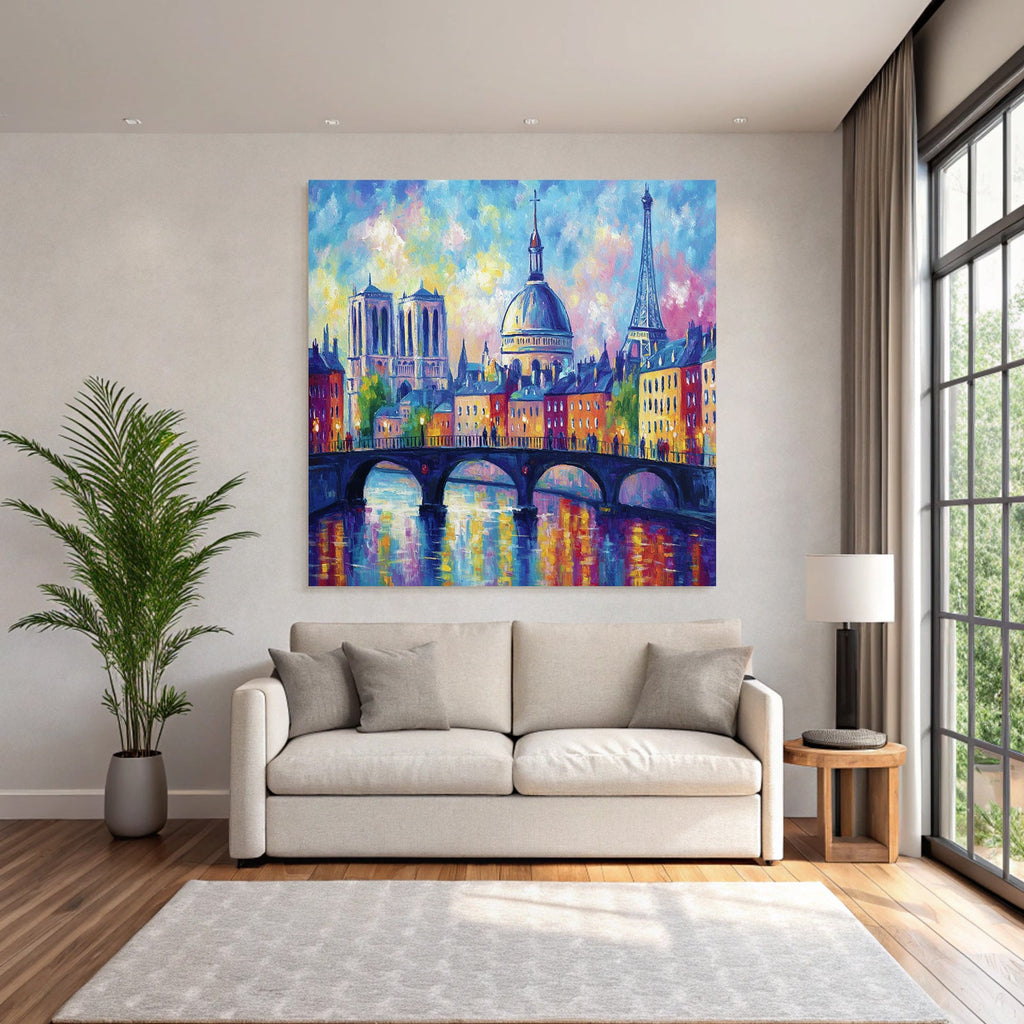 Farbenfrohes Impressionistisches Stadtbild Von Paris Mit Sehenswürdigkeiten