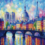 Farbenfrohes Impressionistisches Stadtbild Von Paris Mit Sehenswürdigkeiten | Gruen Rosa Orange Lila | Farbenwelten