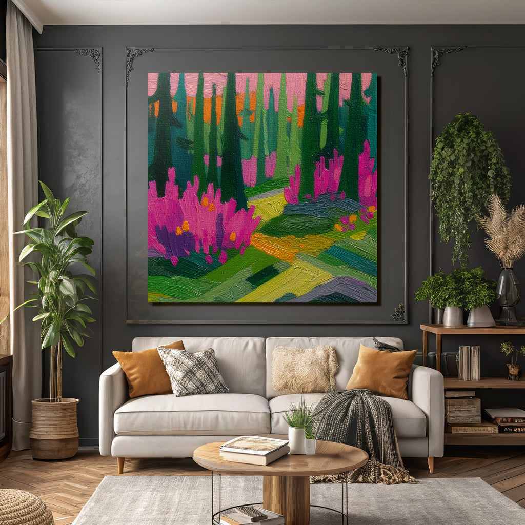 Lebendiger Bunter Wald Mit Blumen