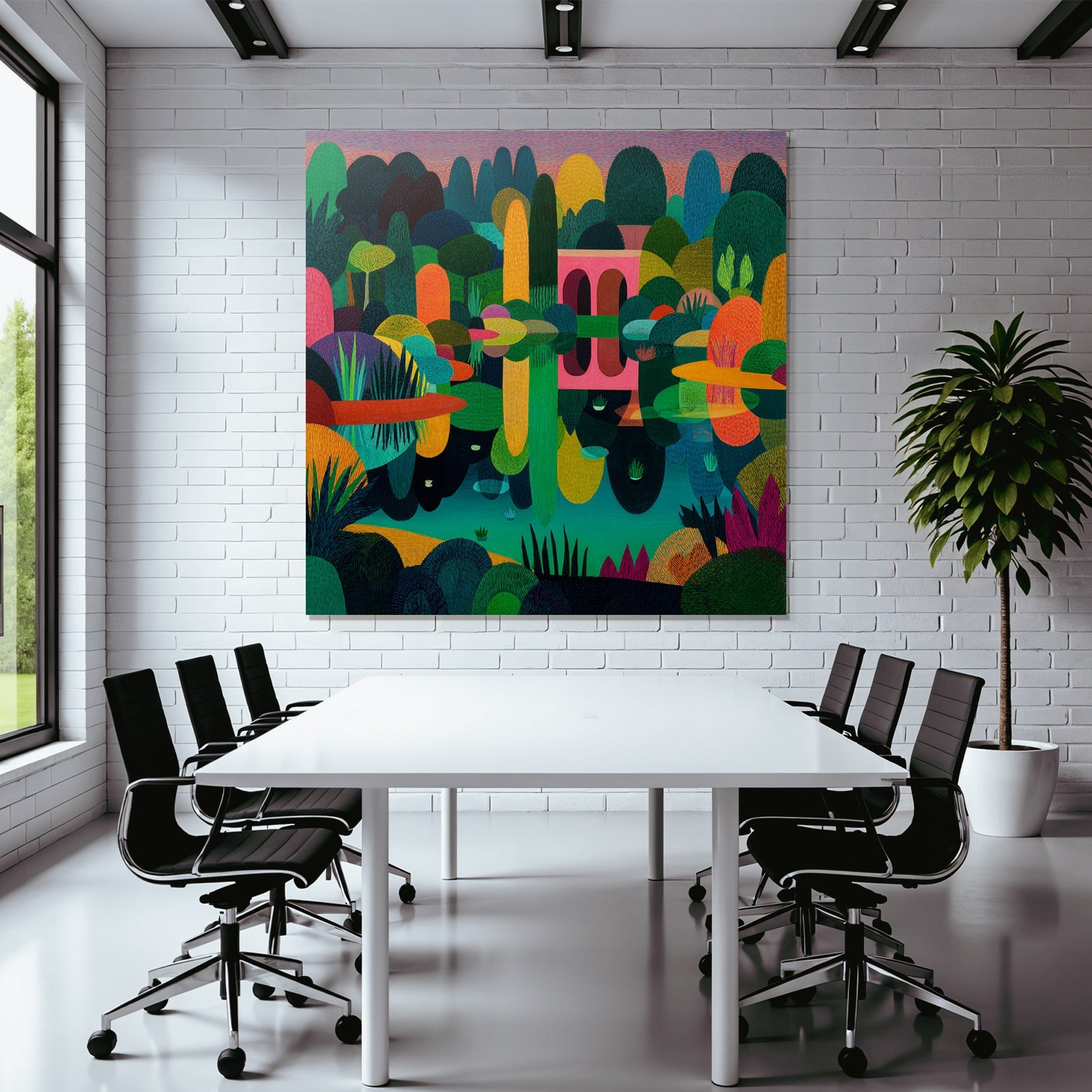 Vibrantes Farbenfrohes Landschaftsbild Mit Abstrakten Formen Und Reflektionem