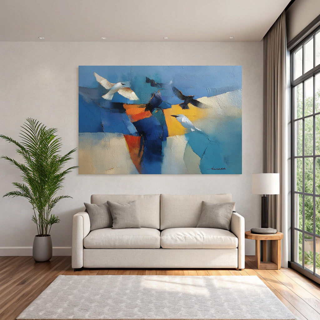 Bronze Anthrazit Terrakotta Stylisierte Vögel Im Flug Lebendige Farben Abstrakte Kunst