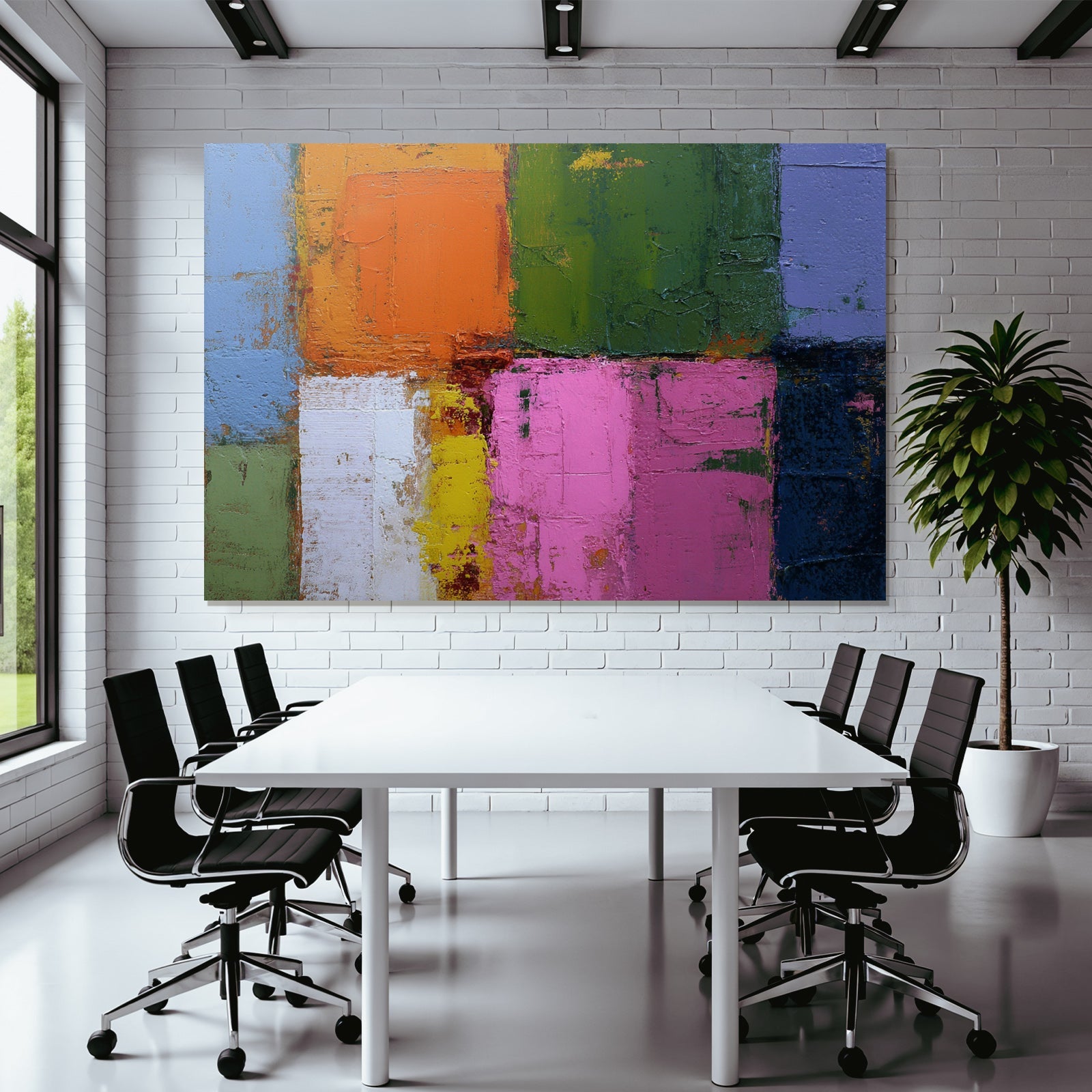 Abstrakte Kunst Mit Farbblocken Orange Grun Pink Lila Und Weiss
