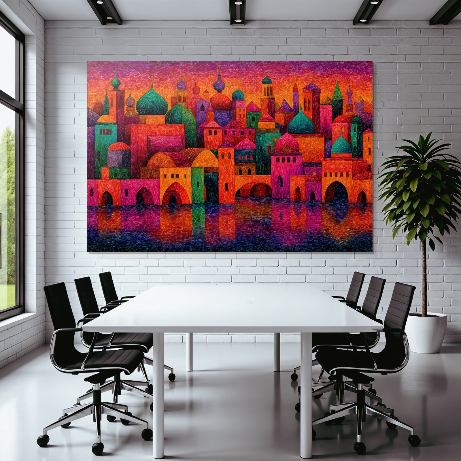 Bunte Abstracte Stadtlandschaft Mit Reflexionen
