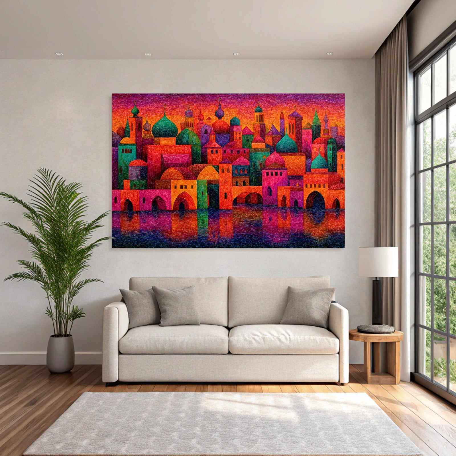 Bunte Abstracte Stadtlandschaft Mit Reflexionen