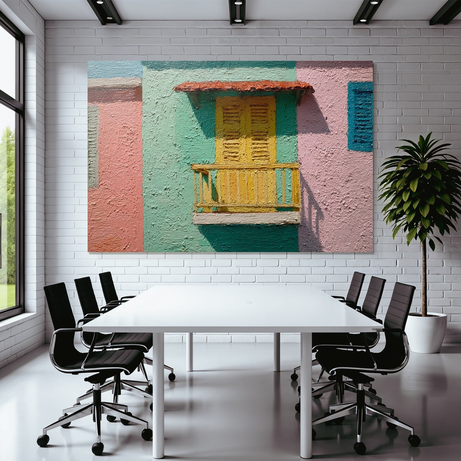 Bunte Architektonische Merkmal Balkon Mit Gelben Läden Pastellhintergrund