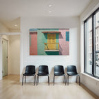 Bunte Architektonische Merkmal Balkon Mit Gelben Läden Pastellhintergrund