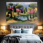 Bunte Impressionistische Landschaft Mit Bäumen Und Wasser