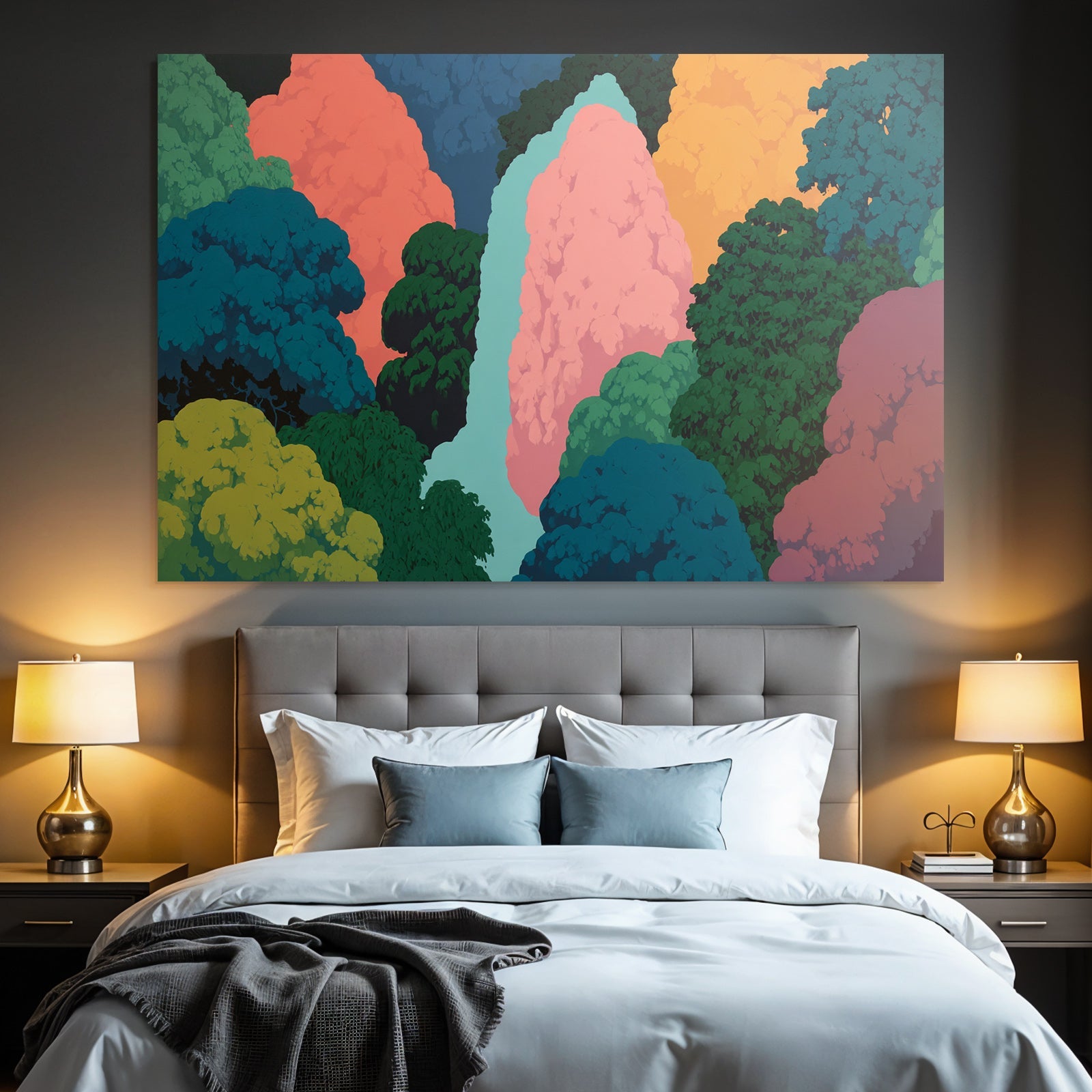 Bunte Landschaft Mit Fällen Und Bäumen