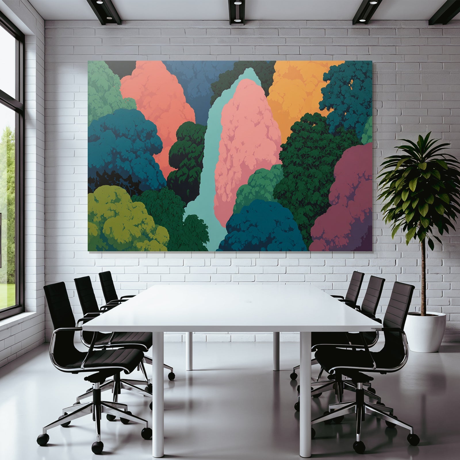 Bunte Landschaft Mit Fällen Und Bäumen