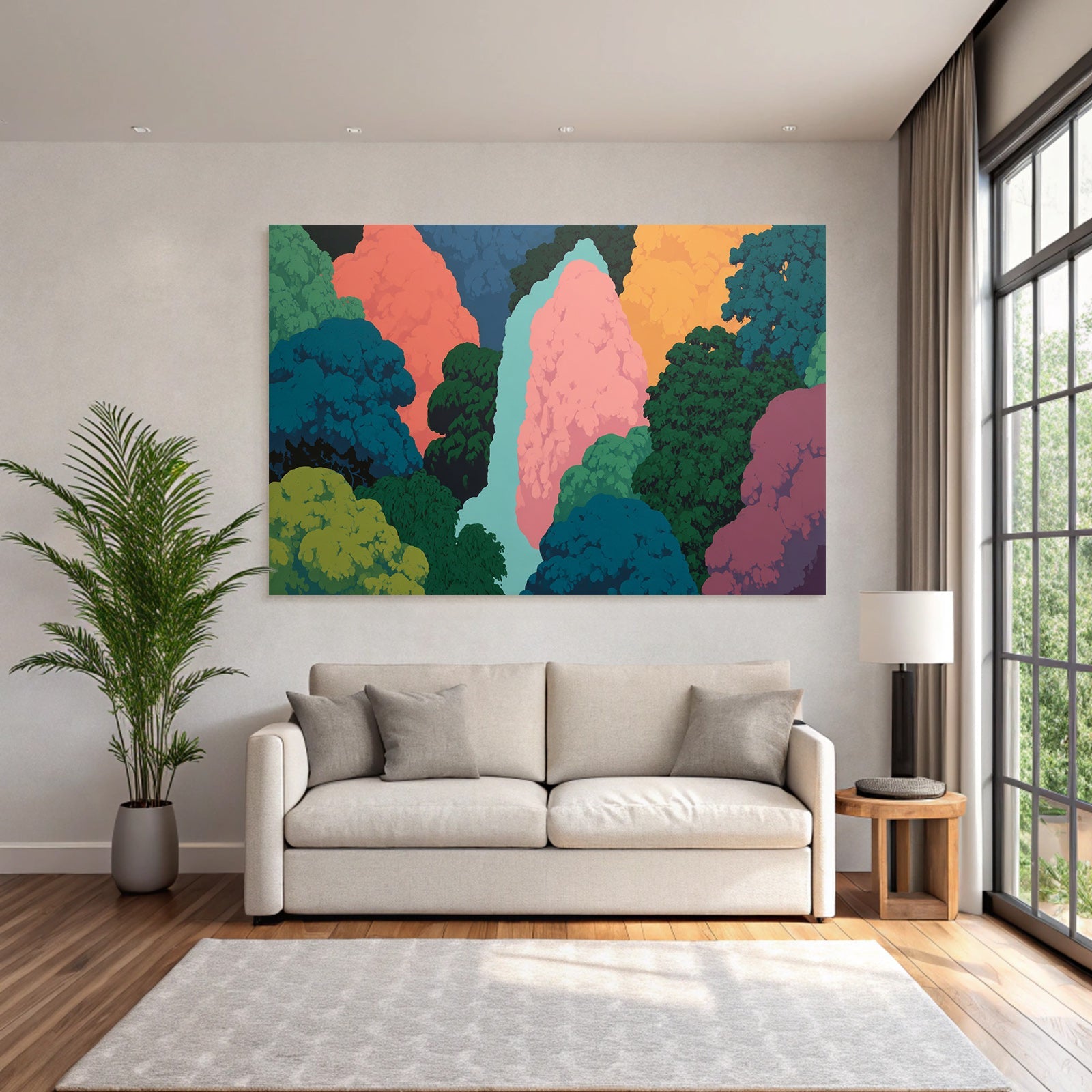 Bunte Landschaft Mit Fällen Und Bäumen