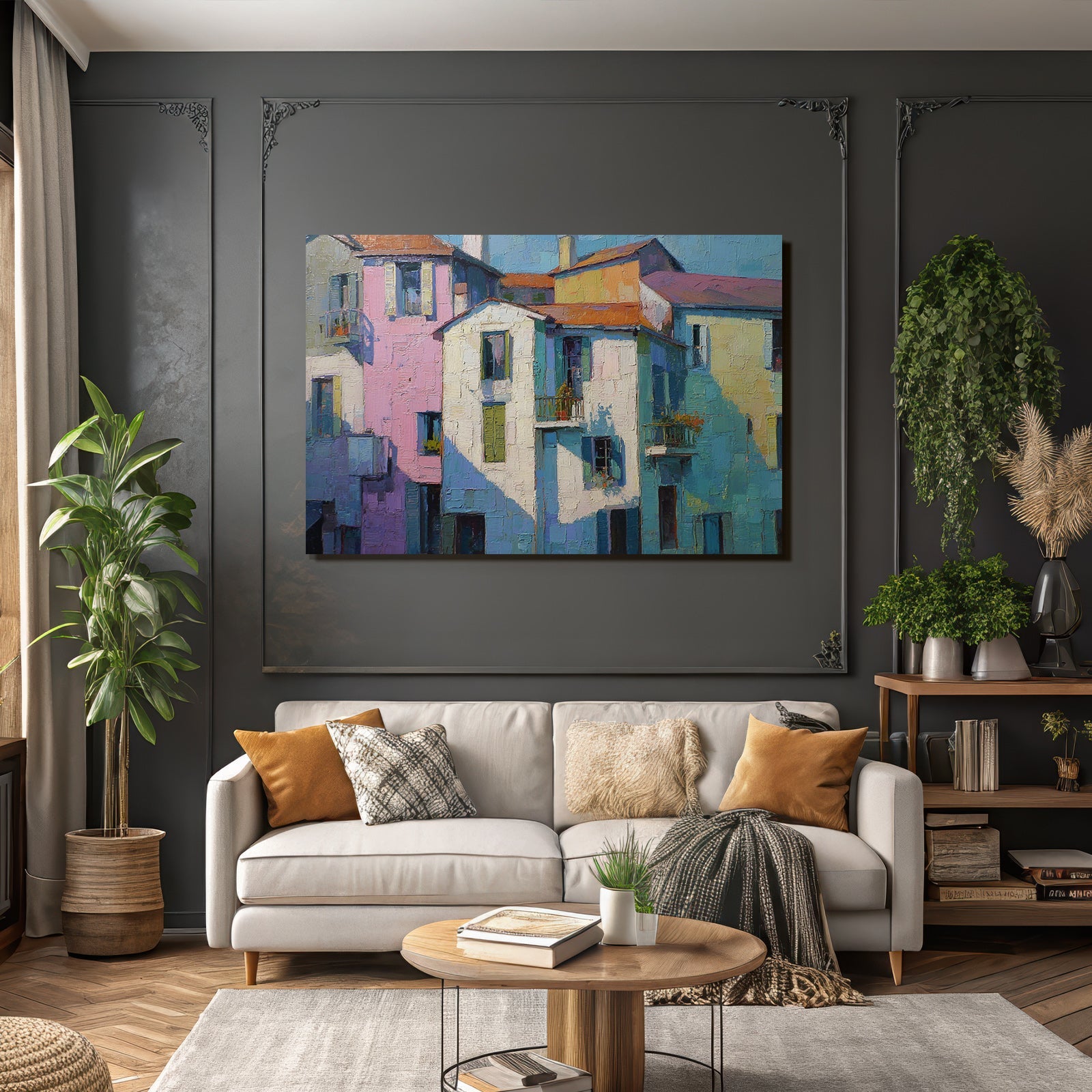 Bunte Strassenszene Mit Architektur Mediterraner Stil