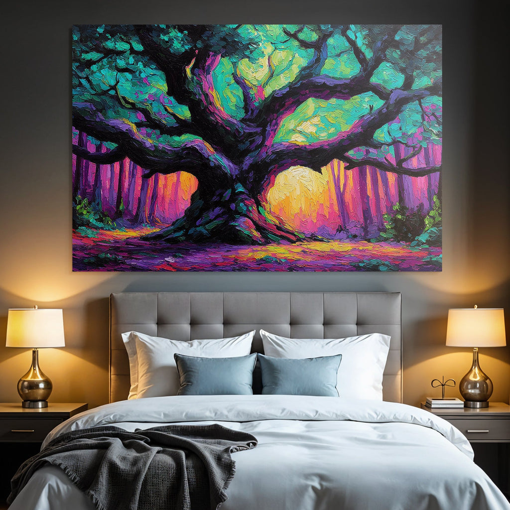 Bunter Baum Im Wald Impressionistische Darstellung Sonnenaufgang