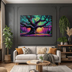 Bunter Baum Im Wald Impressionistische Darstellung Sonnenaufgang