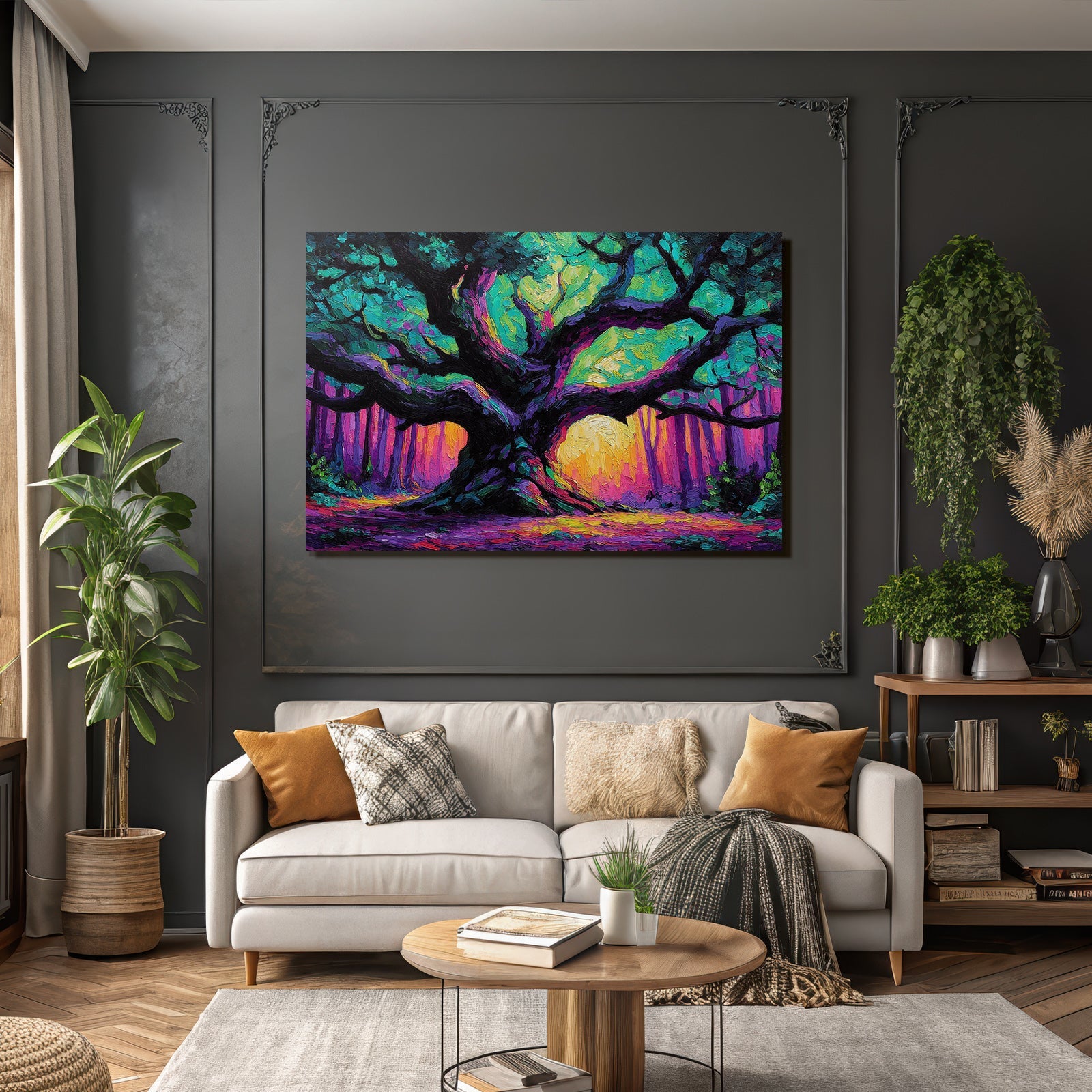 Bunter Baum Im Wald Impressionistische Darstellung Sonnenaufgang