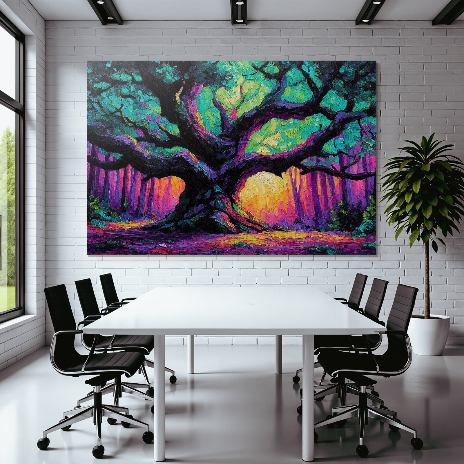 Bunter Baum Im Wald Impressionistische Darstellung Sonnenaufgang