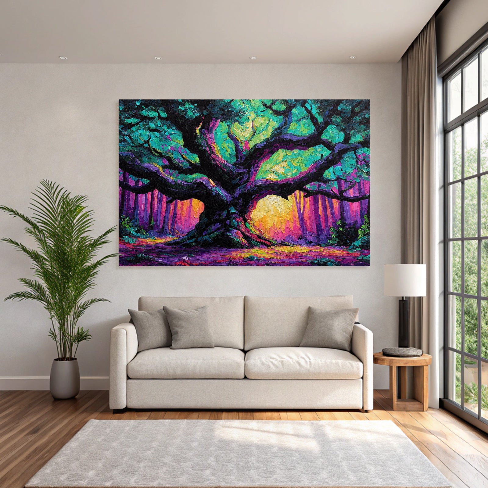 Bunter Baum Im Wald Impressionistische Darstellung Sonnenaufgang