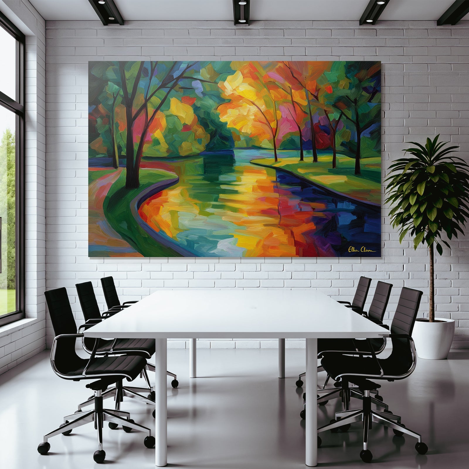Herbstlandschaft Mit Bäumen Und Fliessendem Wasser