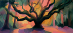 Lebendige Baum Mit Frigenden Zweigen Traumhafte Wald Atmosphäre | Gruen Rosa Orange Lila | Farbenwelten