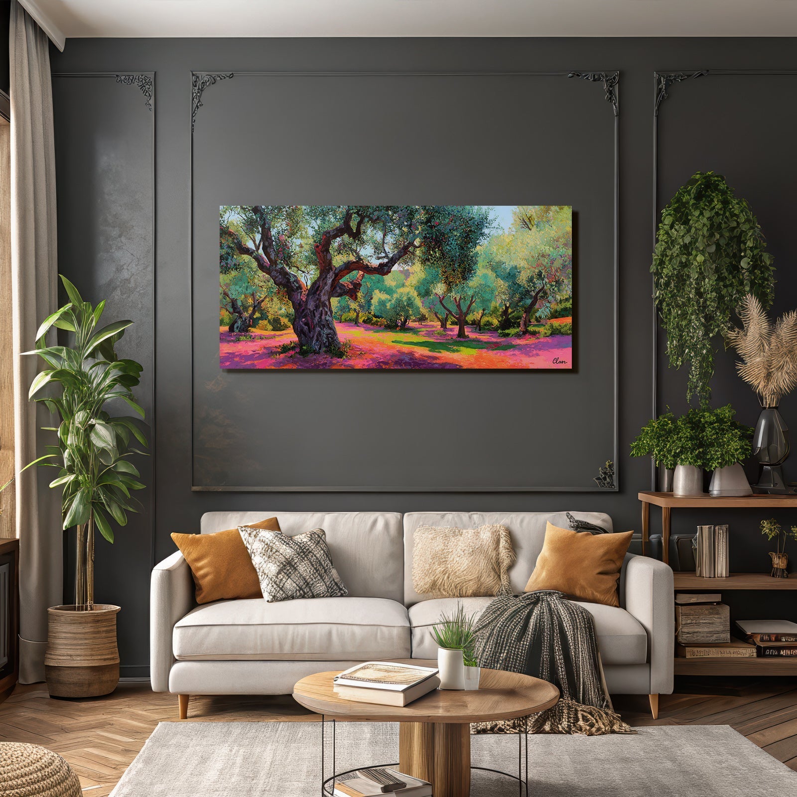 Olivenhain Impressionistisch Bunte Farben Sonniger Tag