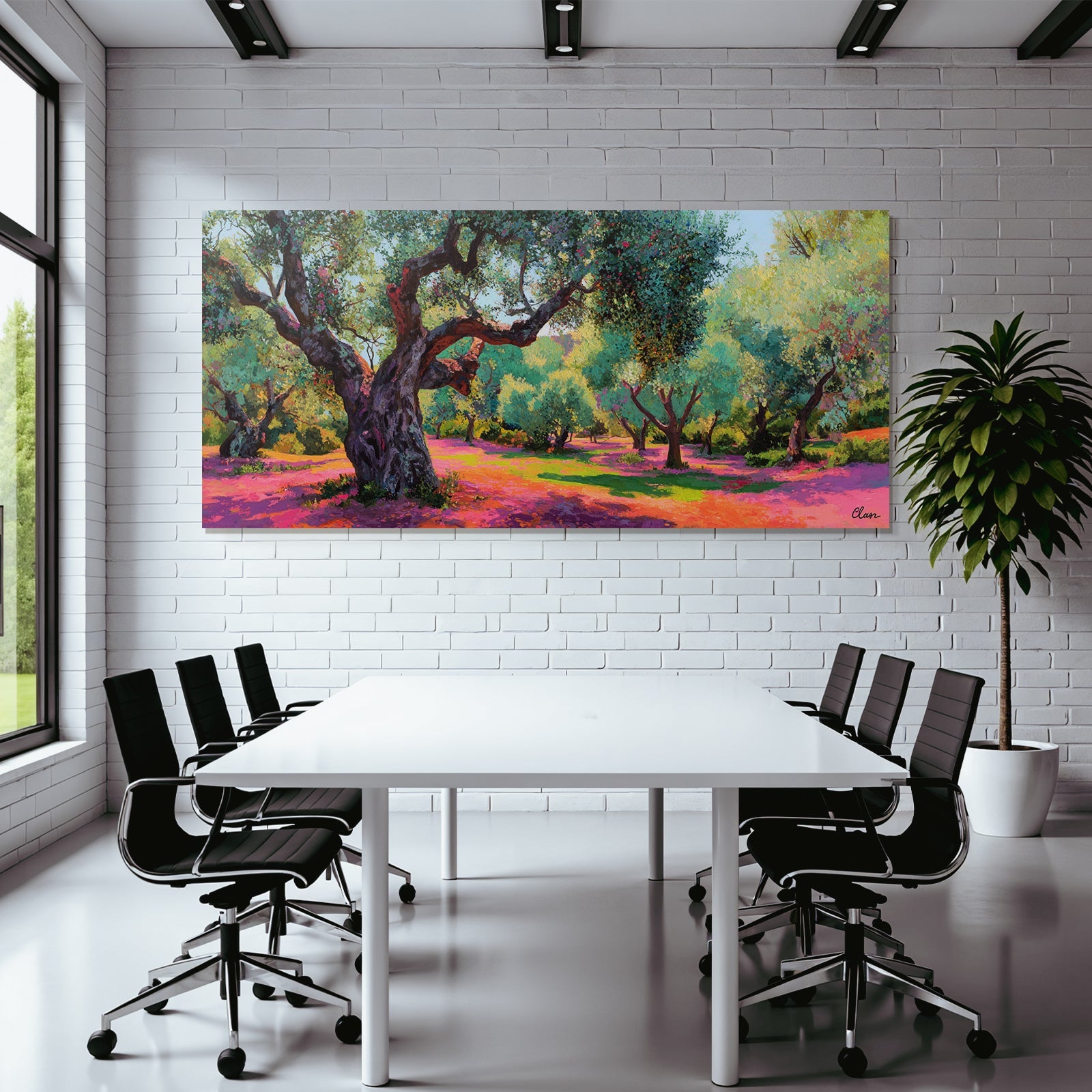 Olivenhain Impressionistisch Bunte Farben Sonniger Tag
