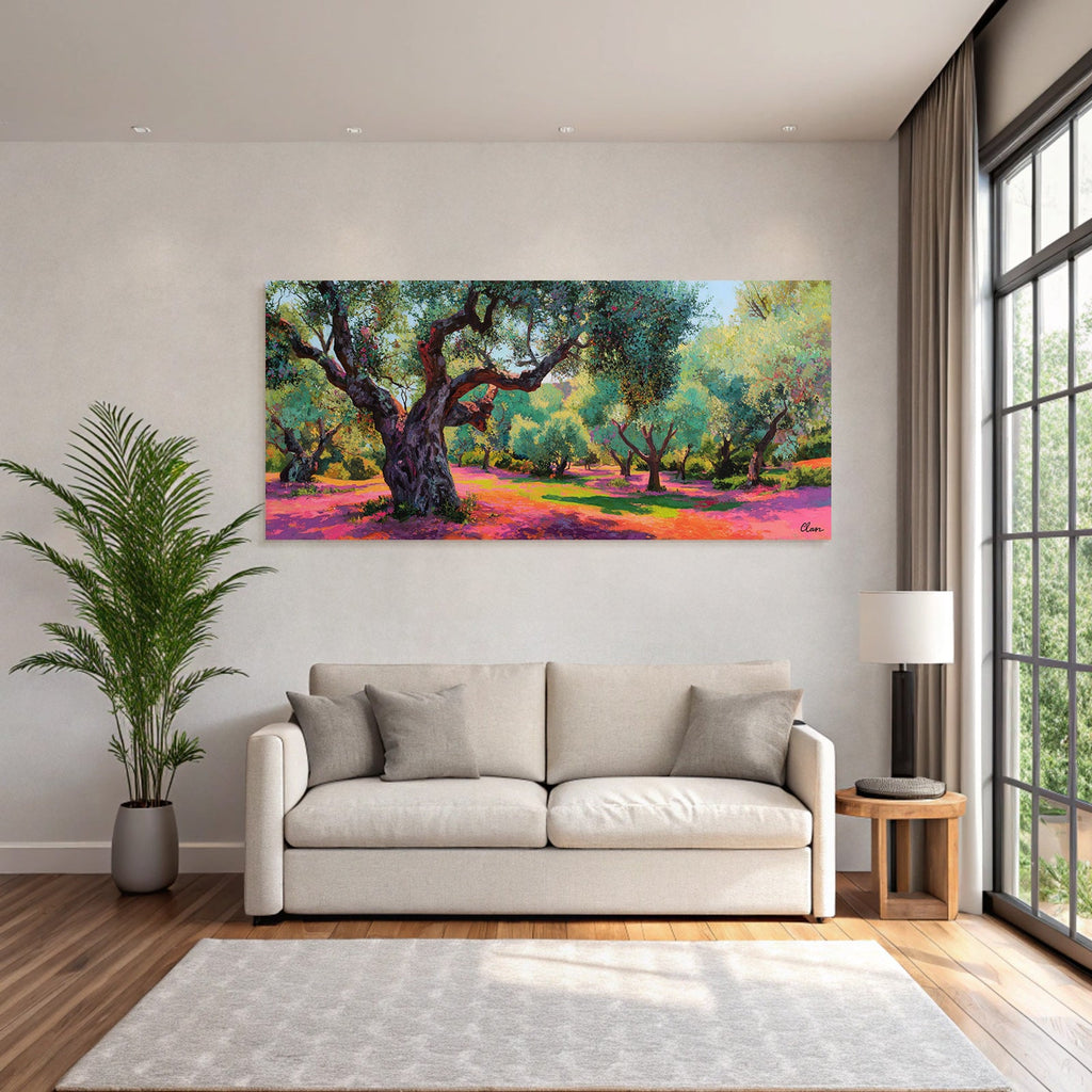Olivenhain Impressionistisch Bunte Farben Sonniger Tag