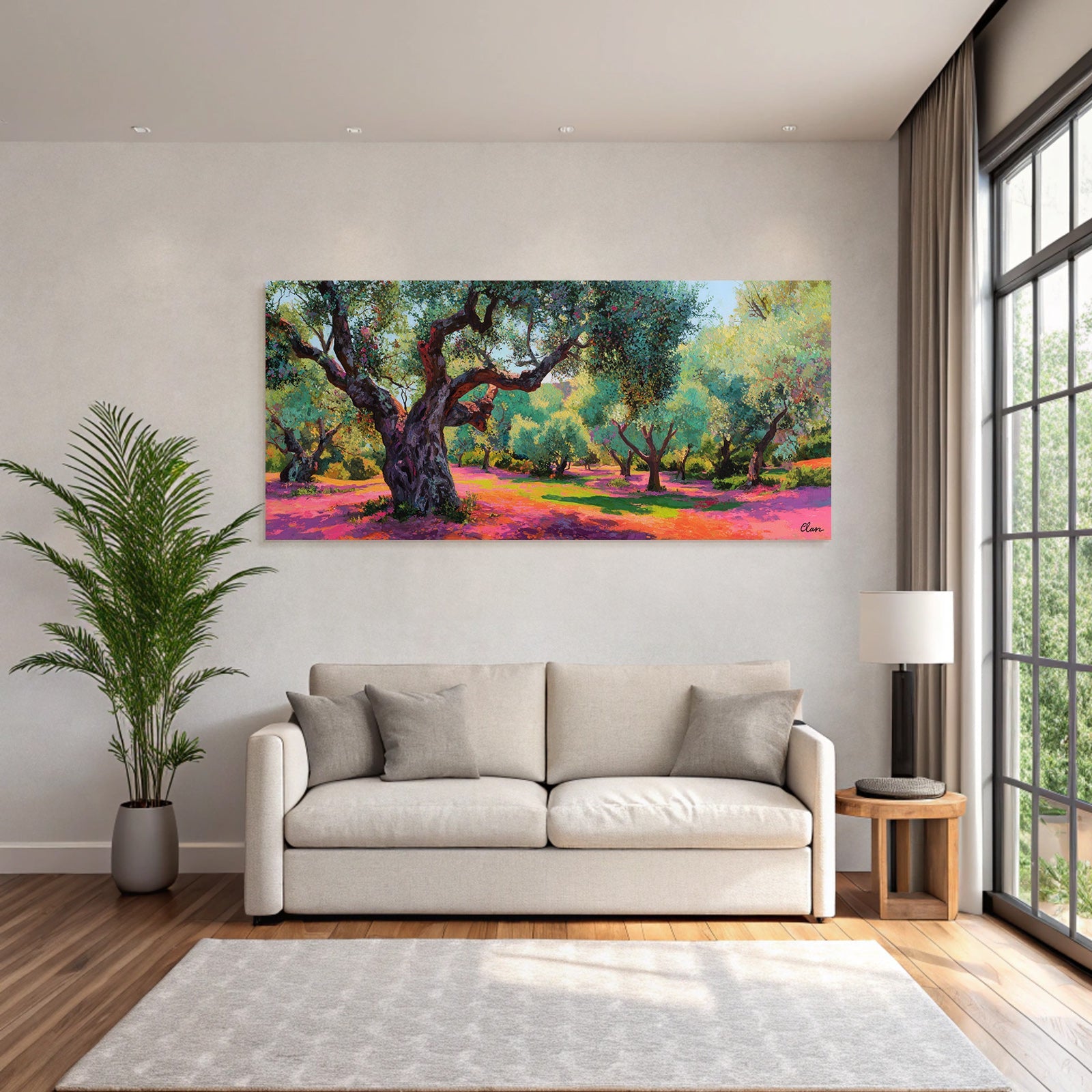 Olivenhain Impressionistisch Bunte Farben Sonniger Tag