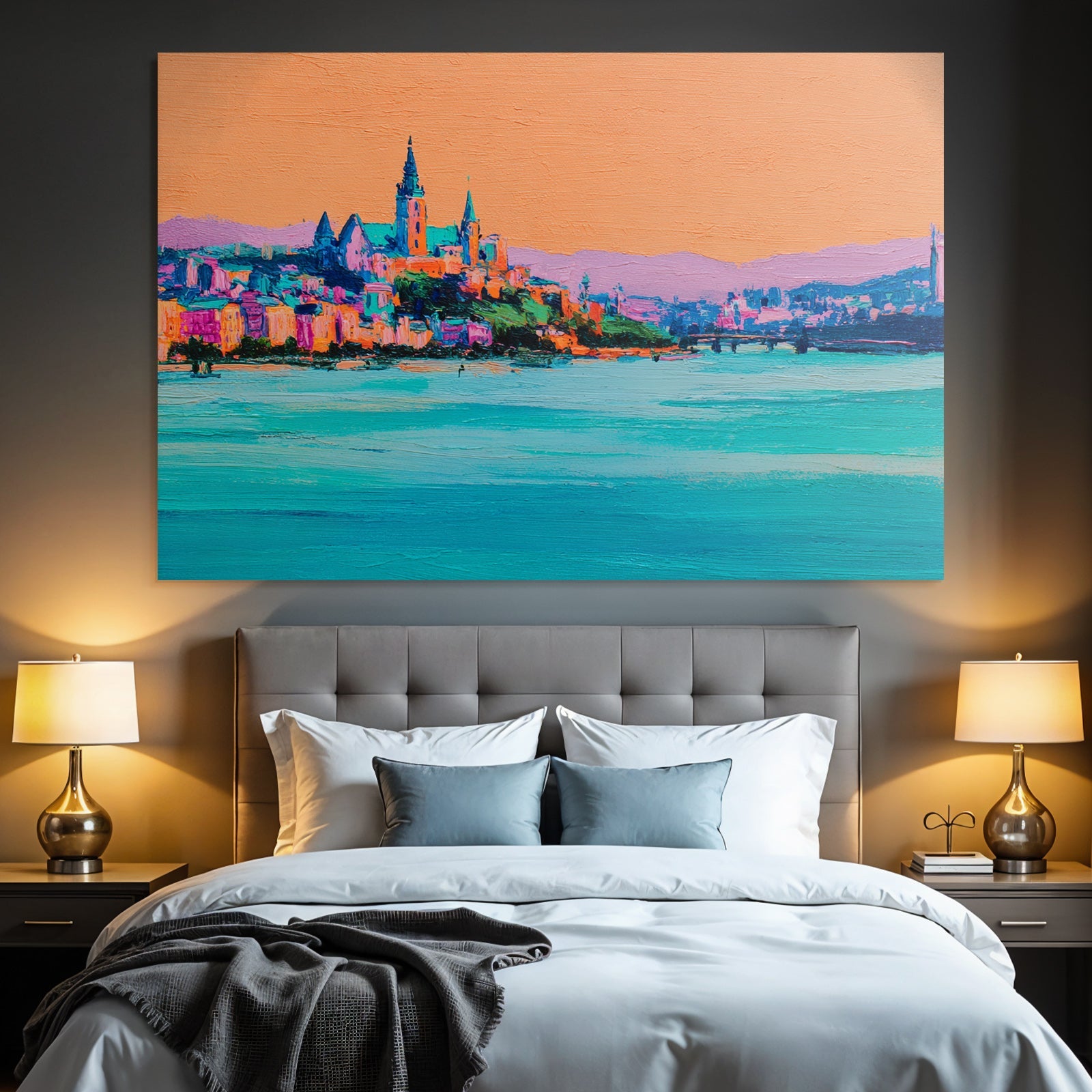 Riverside Stadtansicht Vibrante Farben Impressionistisch