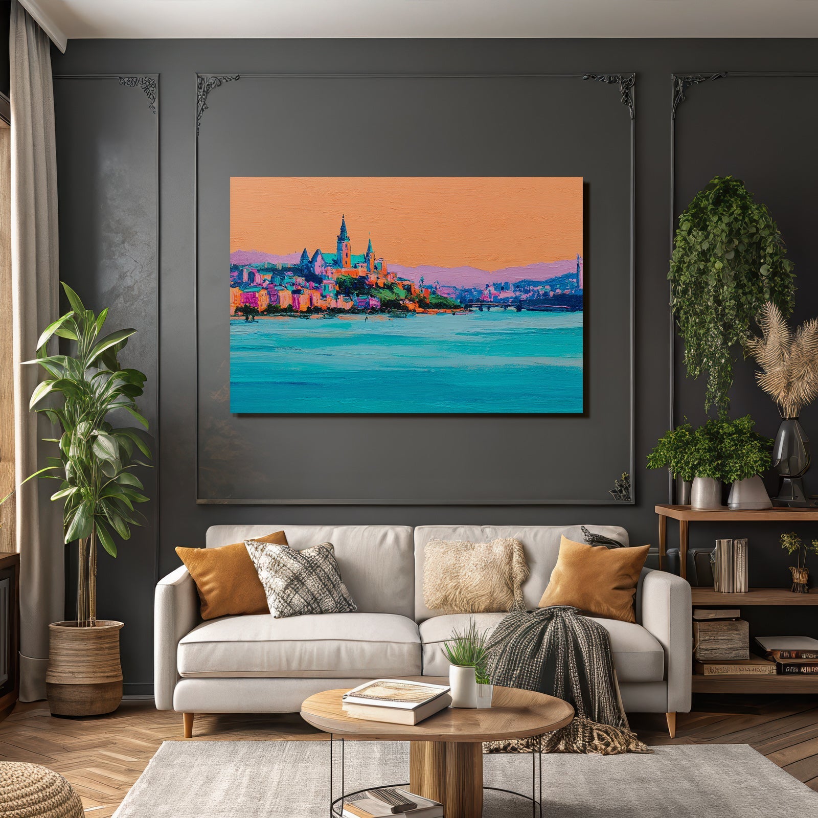 Riverside Stadtansicht Vibrante Farben Impressionistisch
