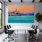 Riverside Stadtansicht Vibrante Farben Impressionistisch