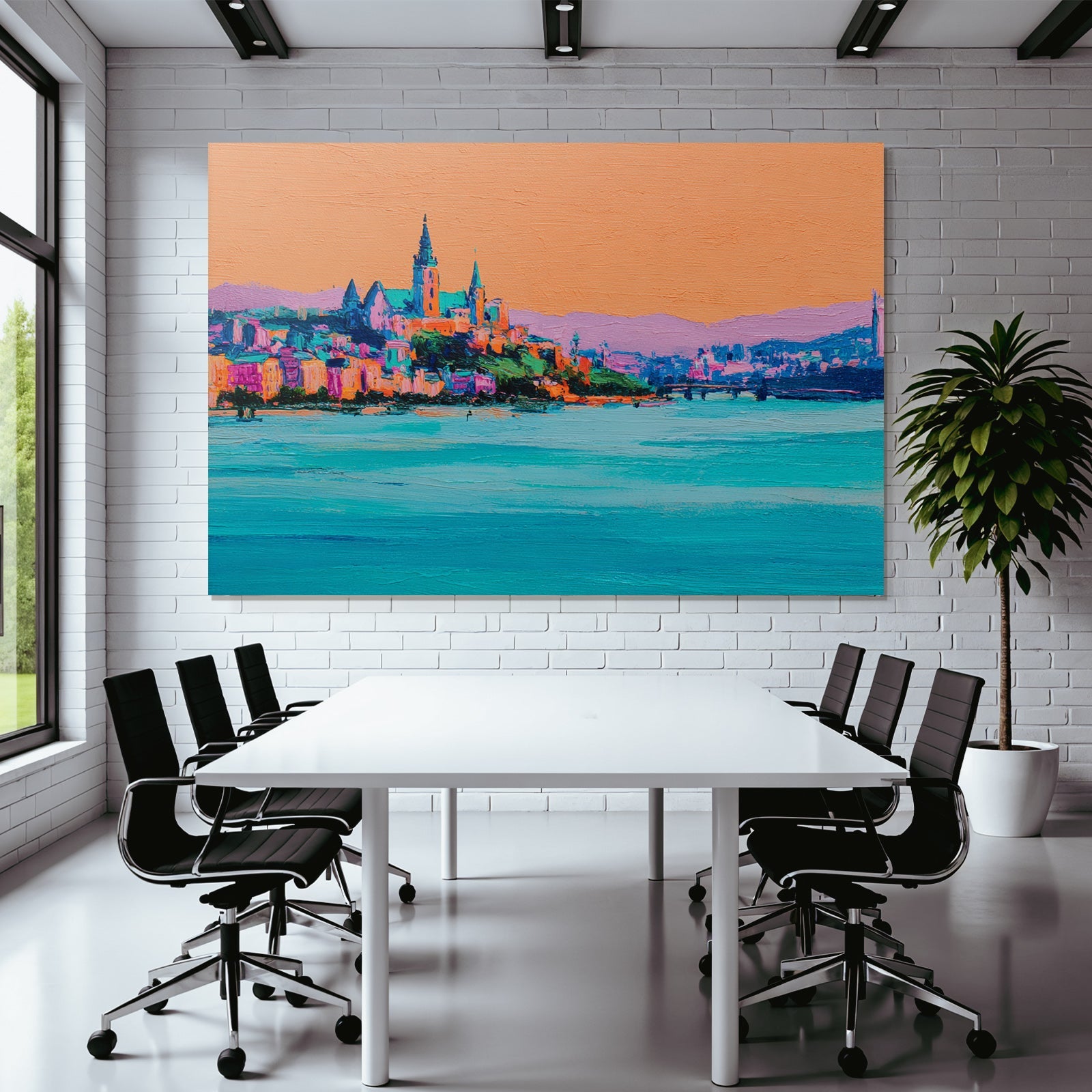 Riverside Stadtansicht Vibrante Farben Impressionistisch