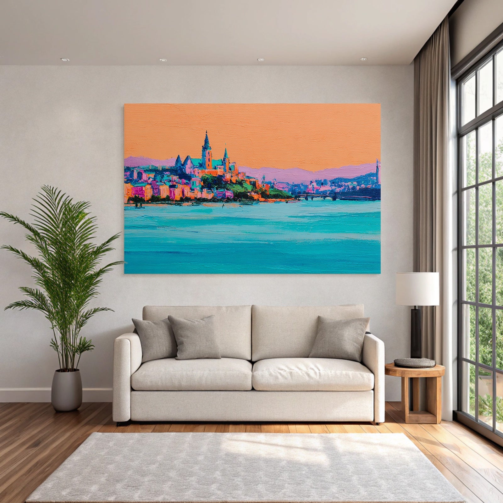 Riverside Stadtansicht Vibrante Farben Impressionistisch