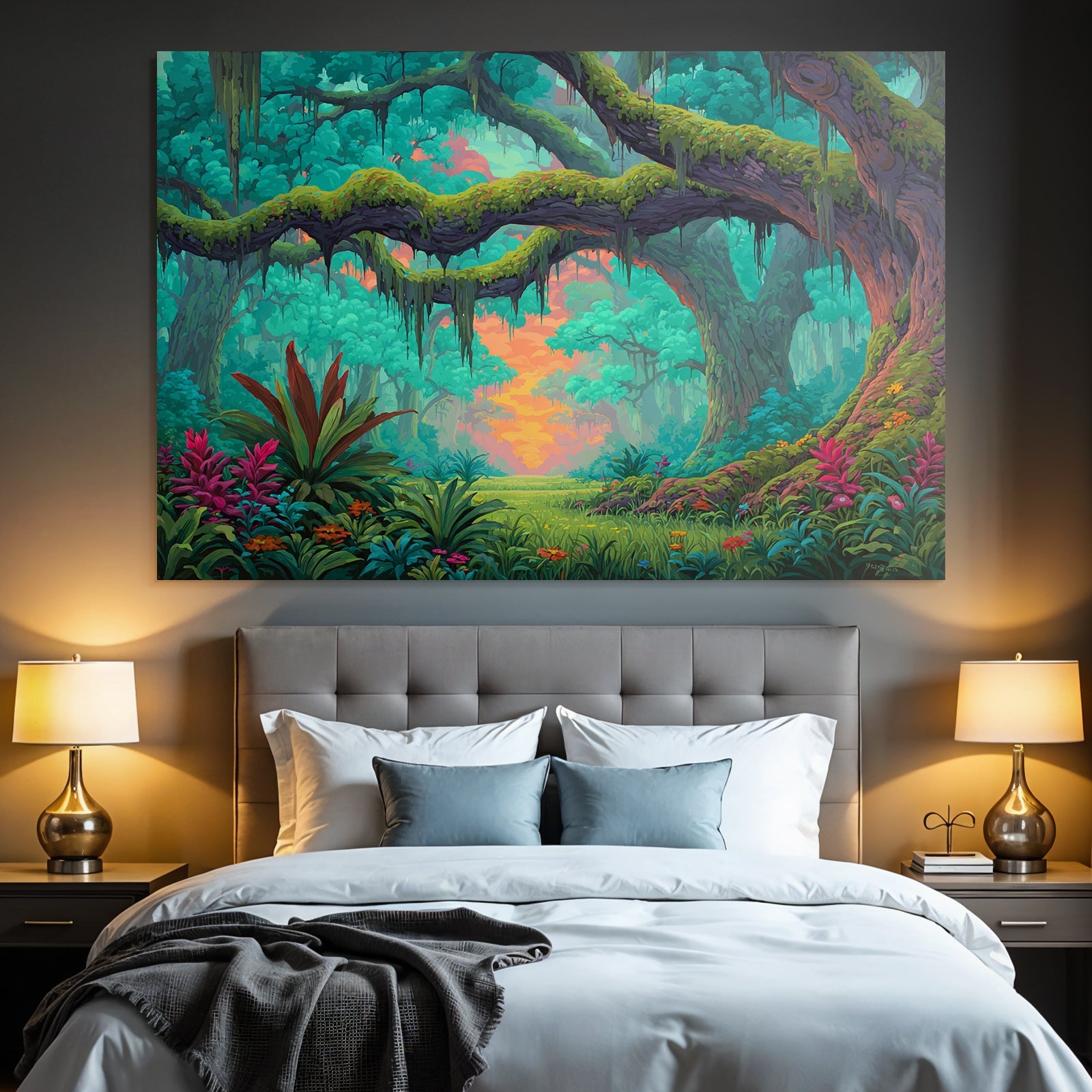 Vibrant Lush Forest Digital Illustration Tranquility Nature