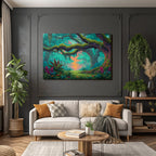 Vibrant Lush Forest Digital Illustration Tranquility Nature