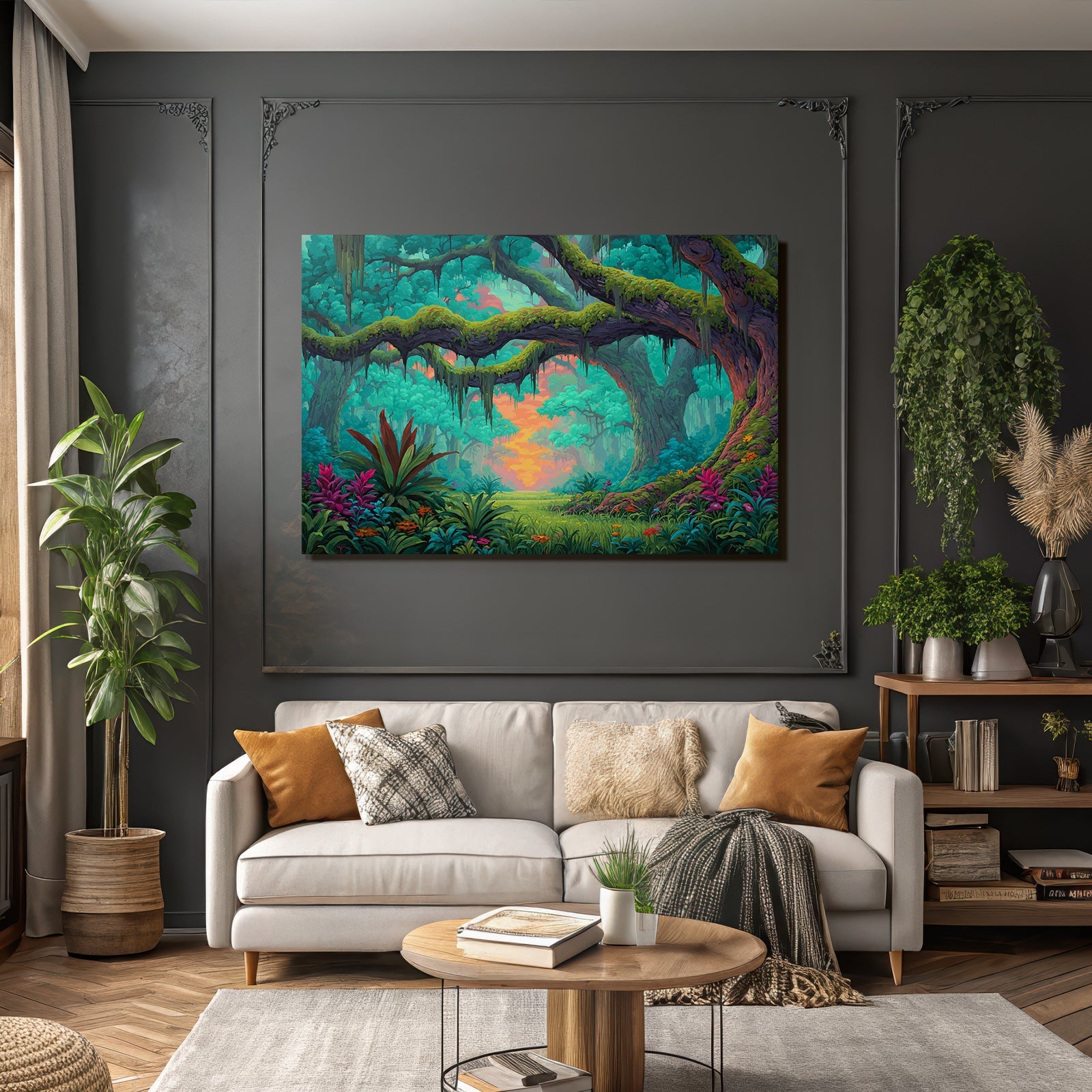 Vibrant Lush Forest Digital Illustration Tranquility Nature