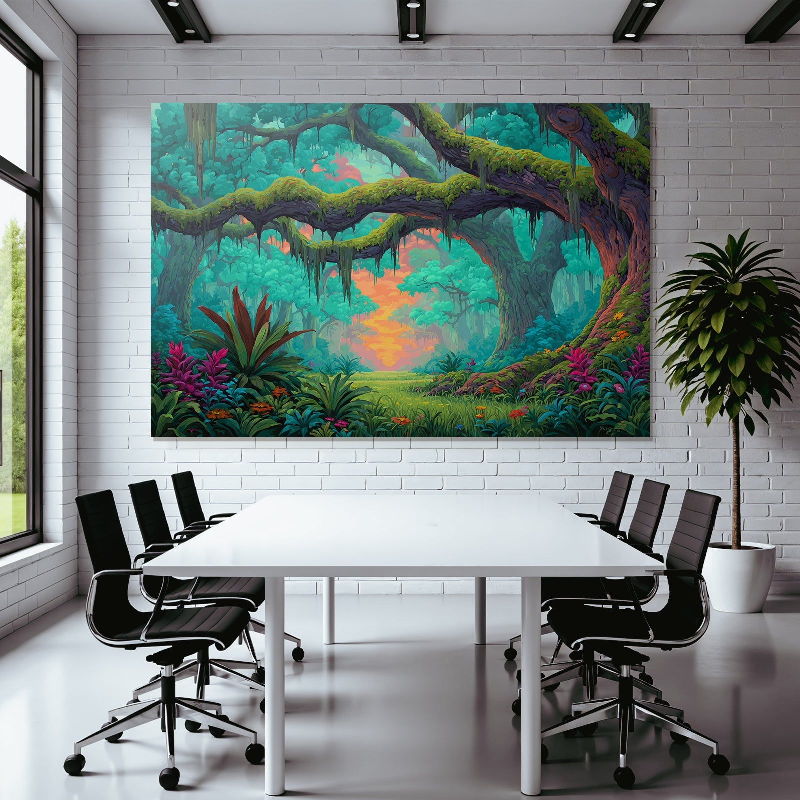 Vibrant Lush Forest Digital Illustration Tranquility Nature