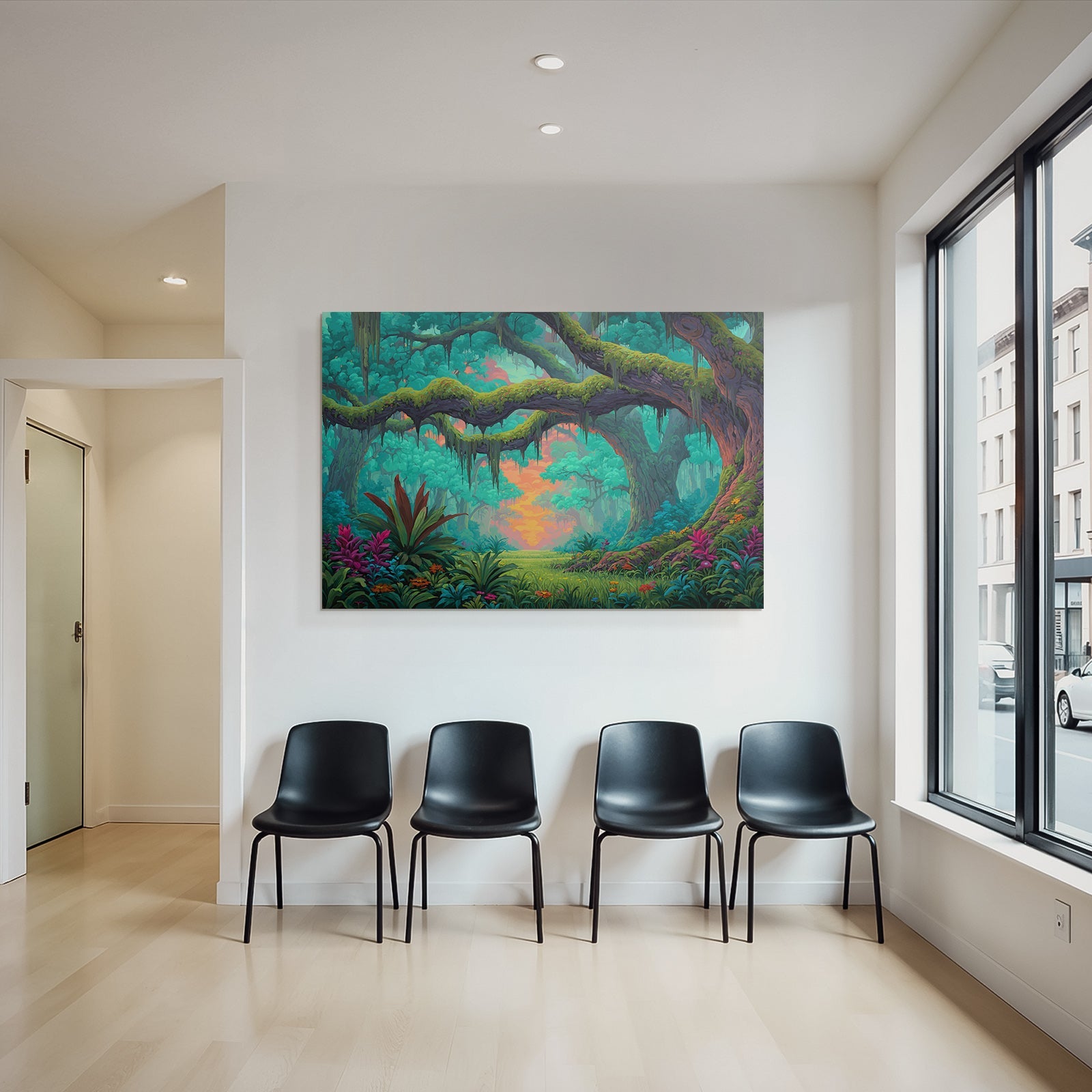 Vibrant Lush Forest Digital Illustration Tranquility Nature