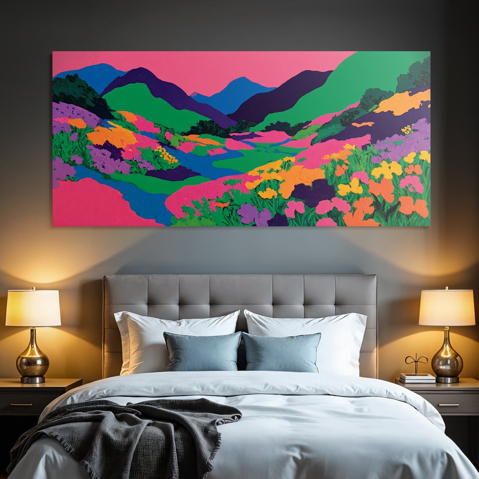 Vibrante Abstrakte Landschaft Mit Blumen