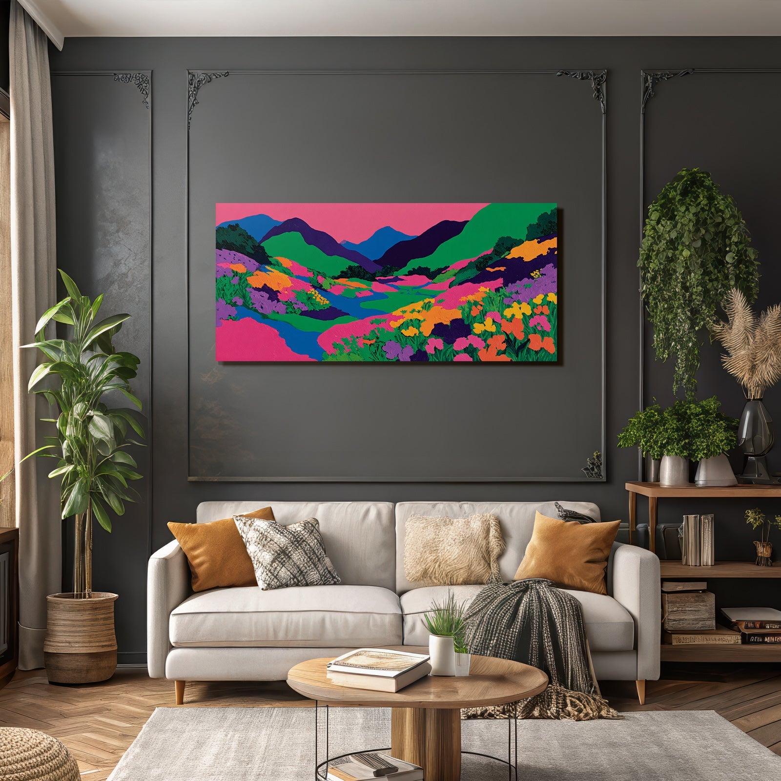 Vibrante Abstrakte Landschaft Mit Blumen