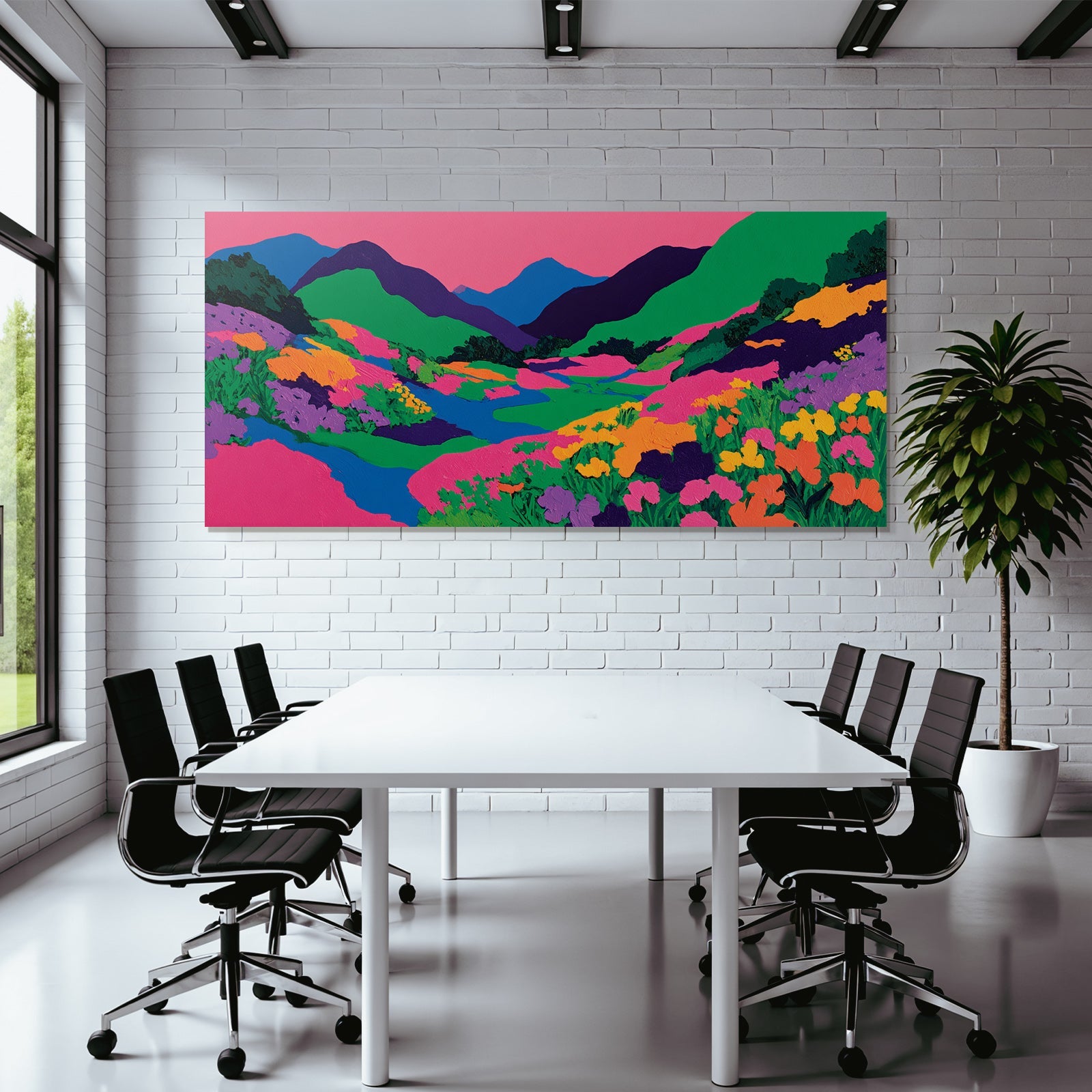 Vibrante Abstrakte Landschaft Mit Blumen