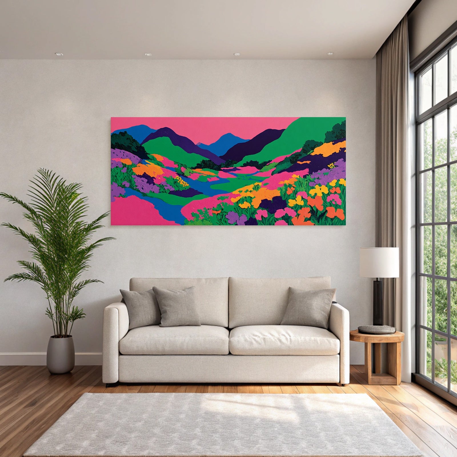 Vibrante Abstrakte Landschaft Mit Blumen