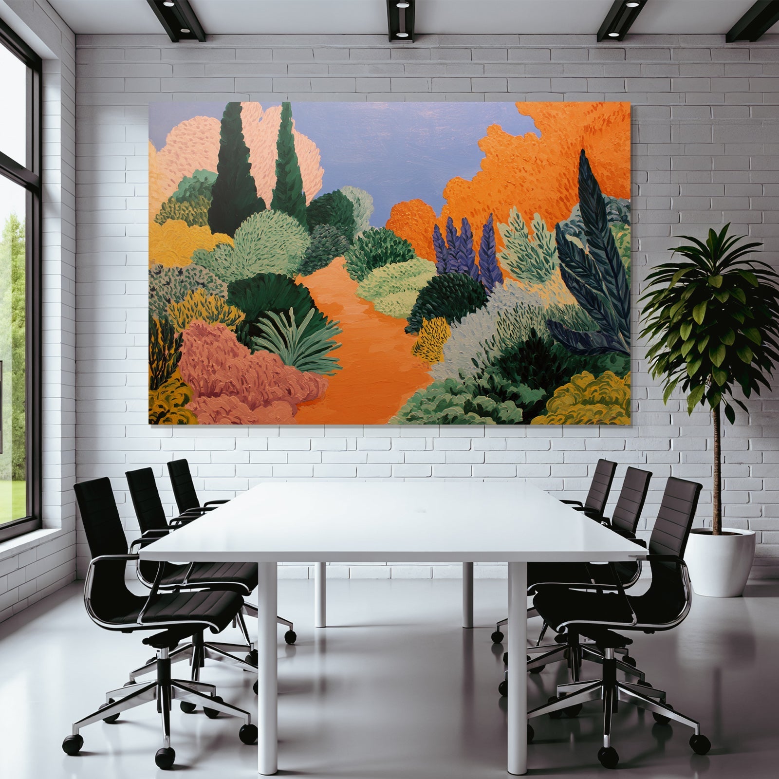 Vibrante Farbige Landschaft Mit Pfads Und Bunten Pflanzen