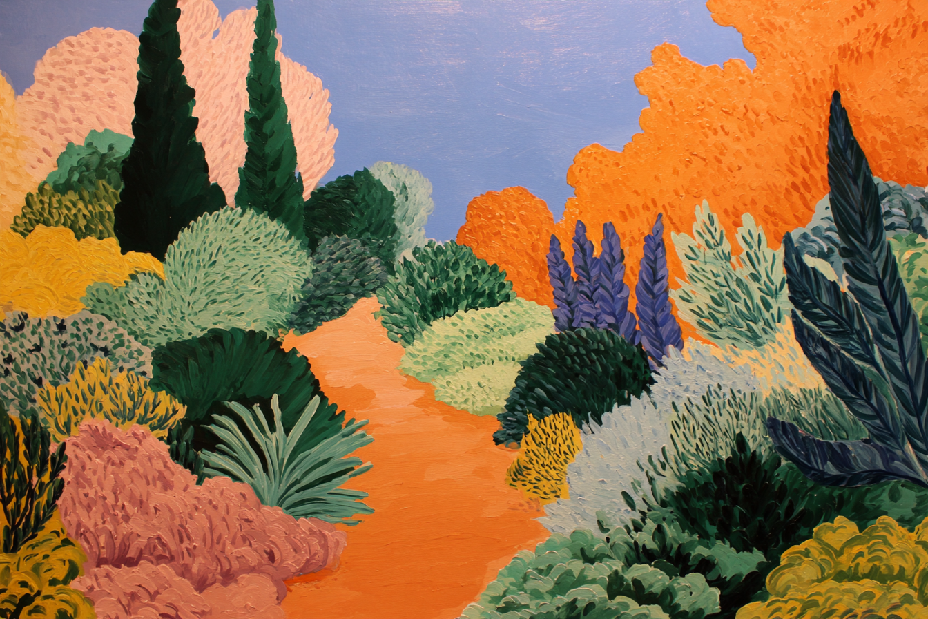 Vibrante Farbige Landschaft Mit Pfads Und Bunten Pflanzen | Gruen Rosa Orange Lila | Farbenwelten