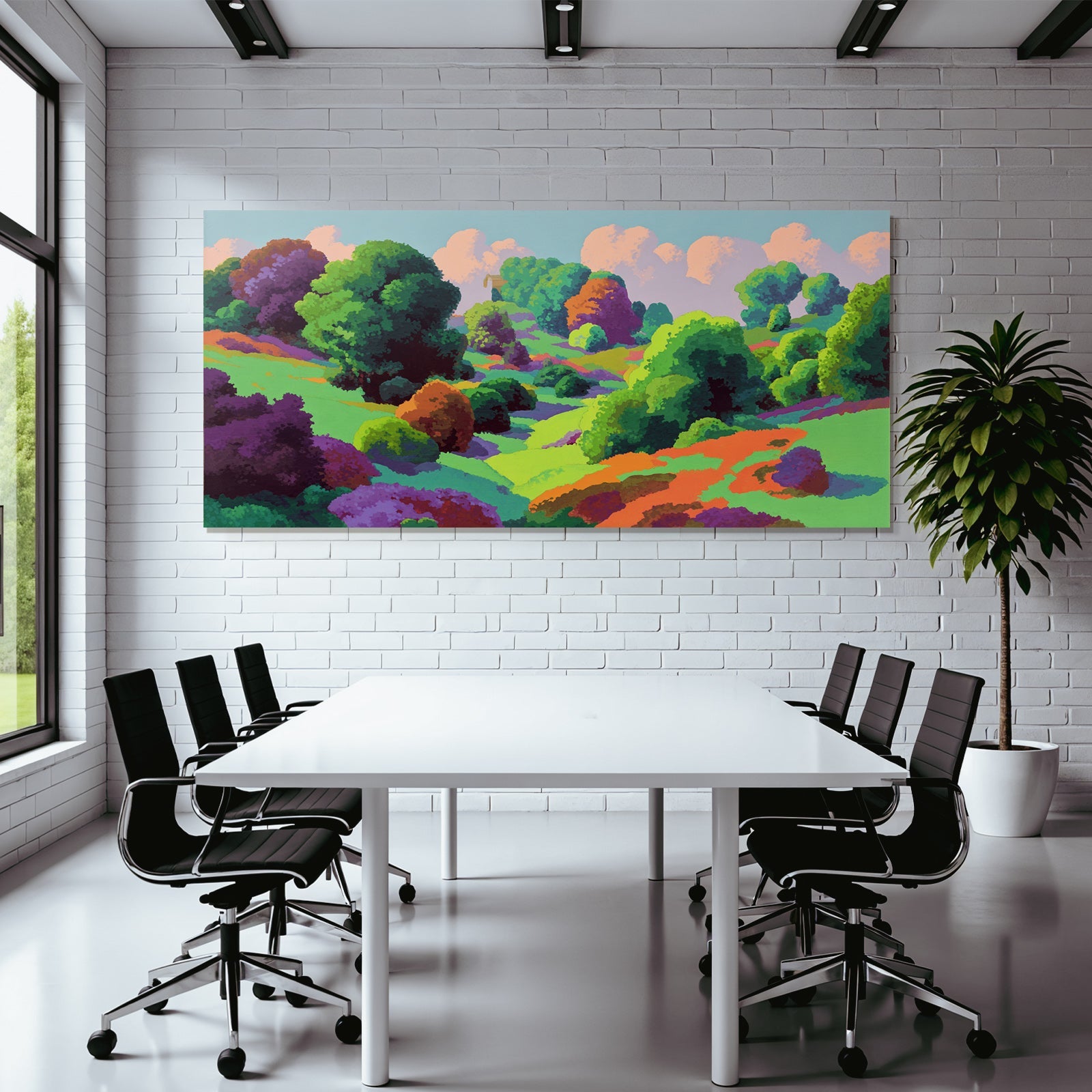 Vibrante Stilisierte Landlandschaft Mit Hügeln Und Folien In Brighten Farbe