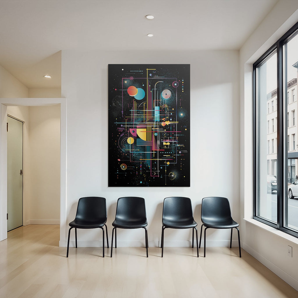 Neon Und Popfarben Abstract Digitale Kunst Geometrische Formen Schwarzer Hintergrund