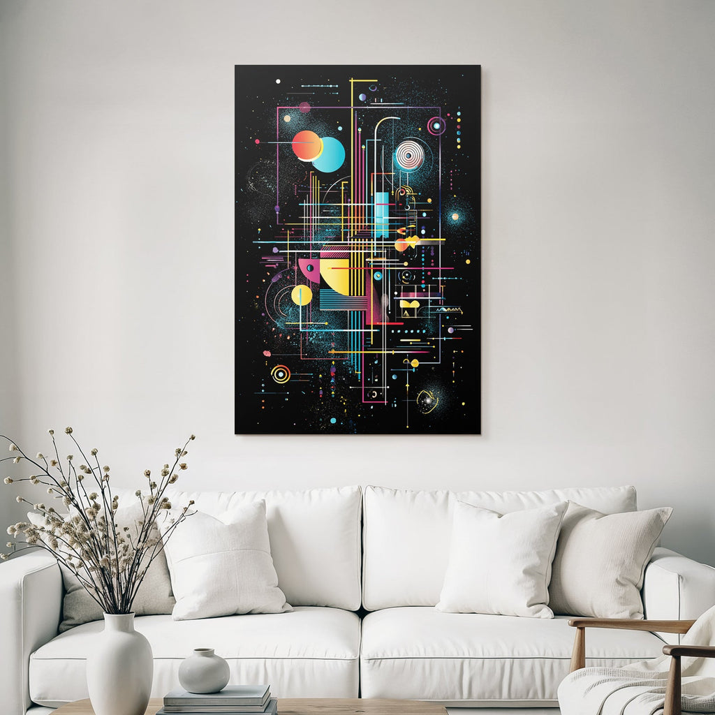 Neon Und Popfarben Abstract Digitale Kunst Geometrische Formen Schwarzer Hintergrund