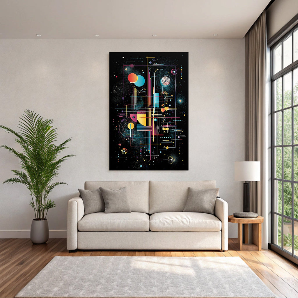 Neon Und Popfarben Abstract Digitale Kunst Geometrische Formen Schwarzer Hintergrund