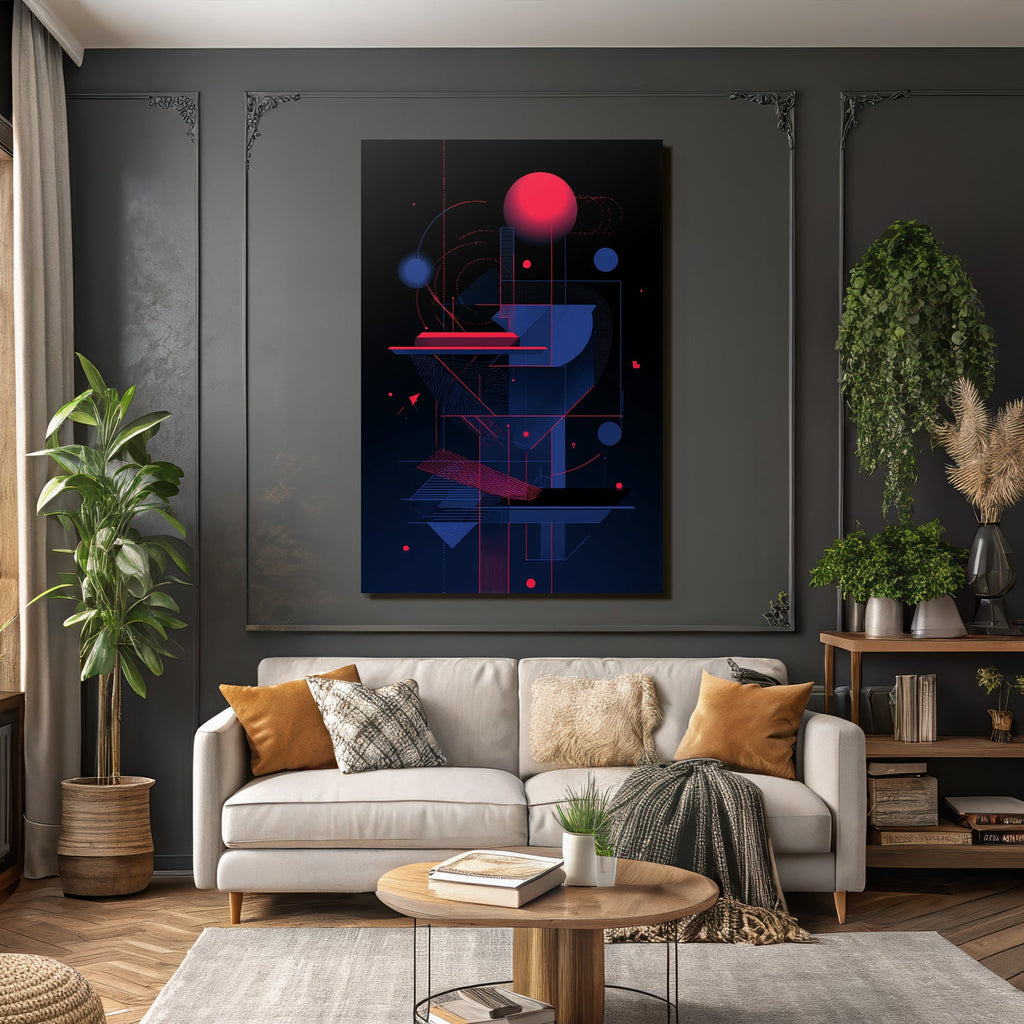 Neon Und Popfarben Abstrakte Digitale Kunst Geometrische Formen Rot Blau Zeitgenössisches Design