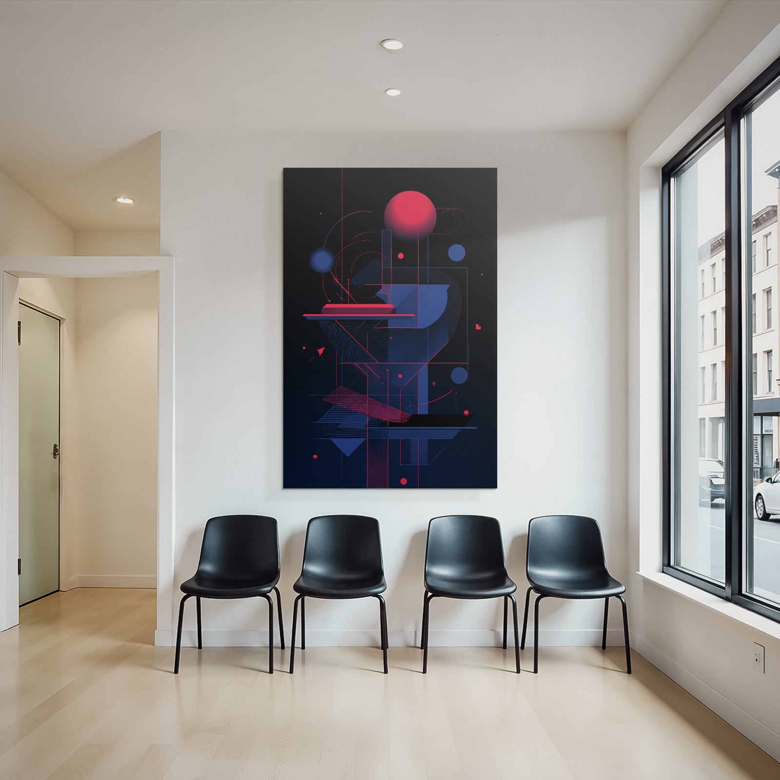 Neon Und Popfarben Abstrakte Digitale Kunst Geometrische Formen Rot Blau Zeitgenössisches Design