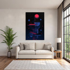Neon Und Popfarben Abstrakte Digitale Kunst Geometrische Formen Rot Blau Zeitgenössisches Design